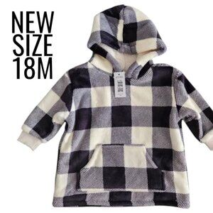 New Size 18M Sherpa Hoodie Sweatshirt sweater plaid 18 months White Black NWT To